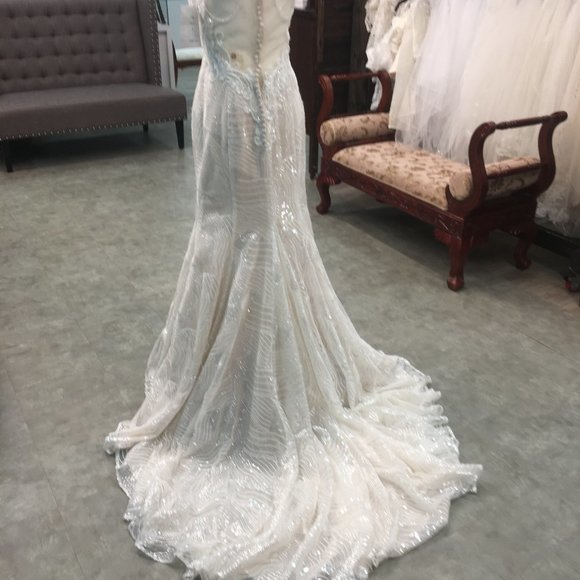 Kenneth Winston New BLING Wedding Dress, Light Gold, SEQUINS, Illusion Fit&Flare - Picture 10 of 13